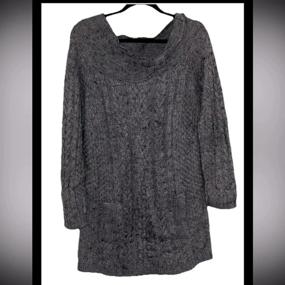 Nine West Cowl Neck Long Sleeve Alpaca Wool Blend Sweater Tunic Pockets Grey L - Picture 1 of 5